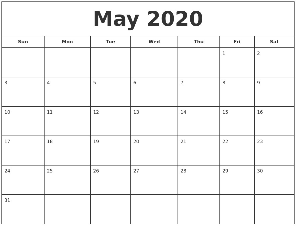 april 2020 printable monthly calendar