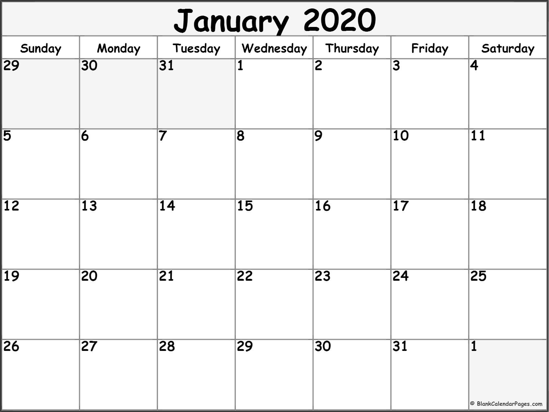 Printable Monthly Calendar Template 2020 January 2020 Blank Calendar Collection
