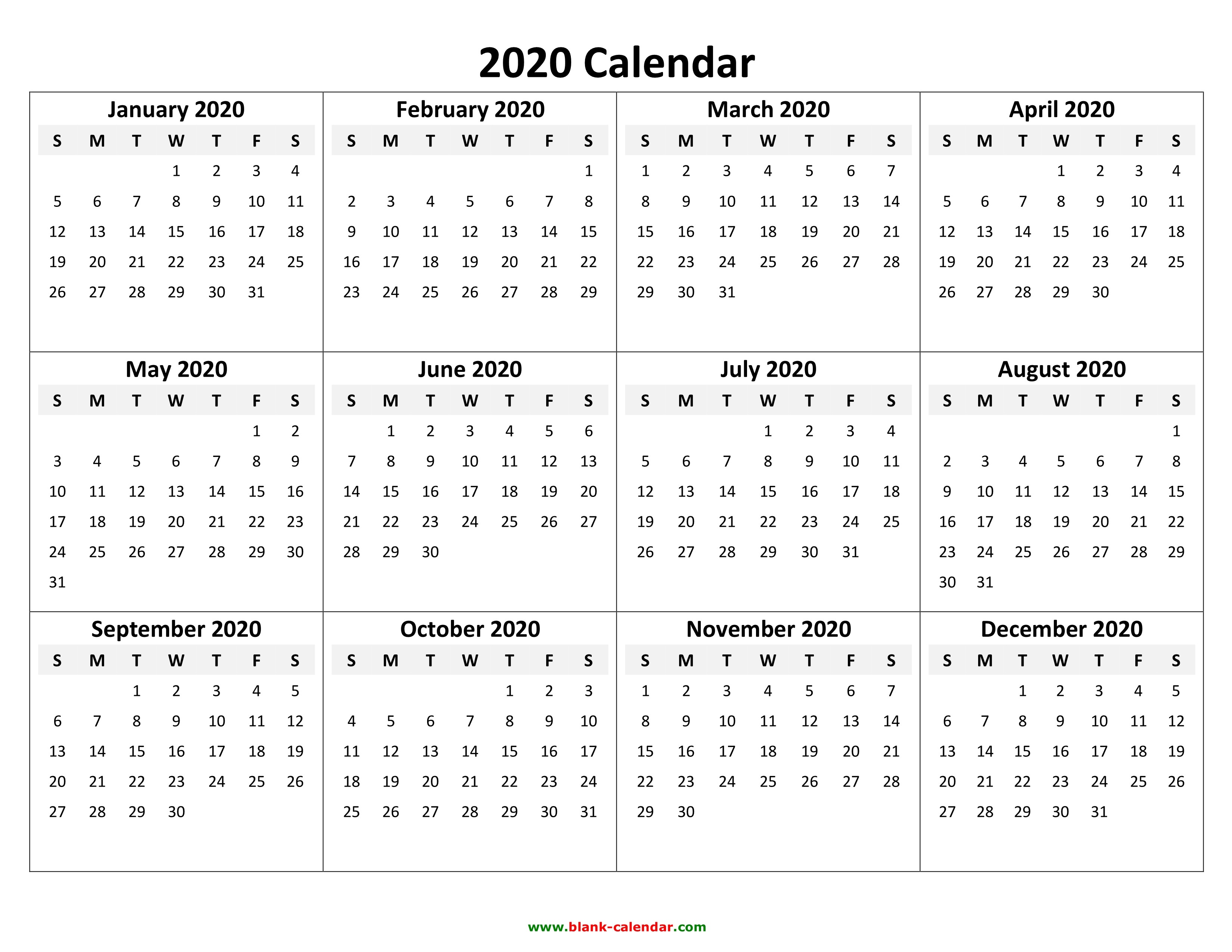 2020 Monthly Calendar Printable Pdf Yearly Calendar 2020