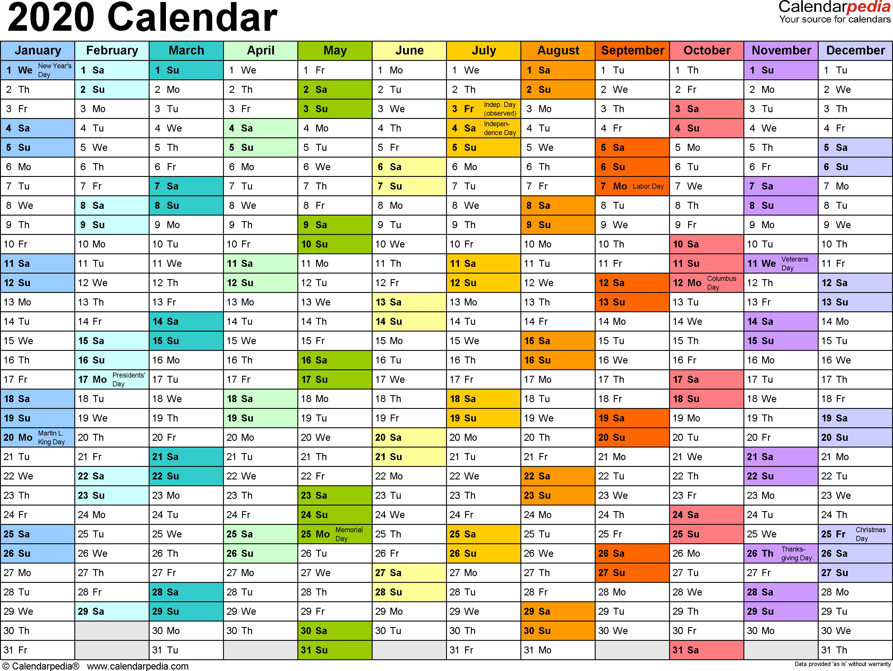 2020 calendar word templates