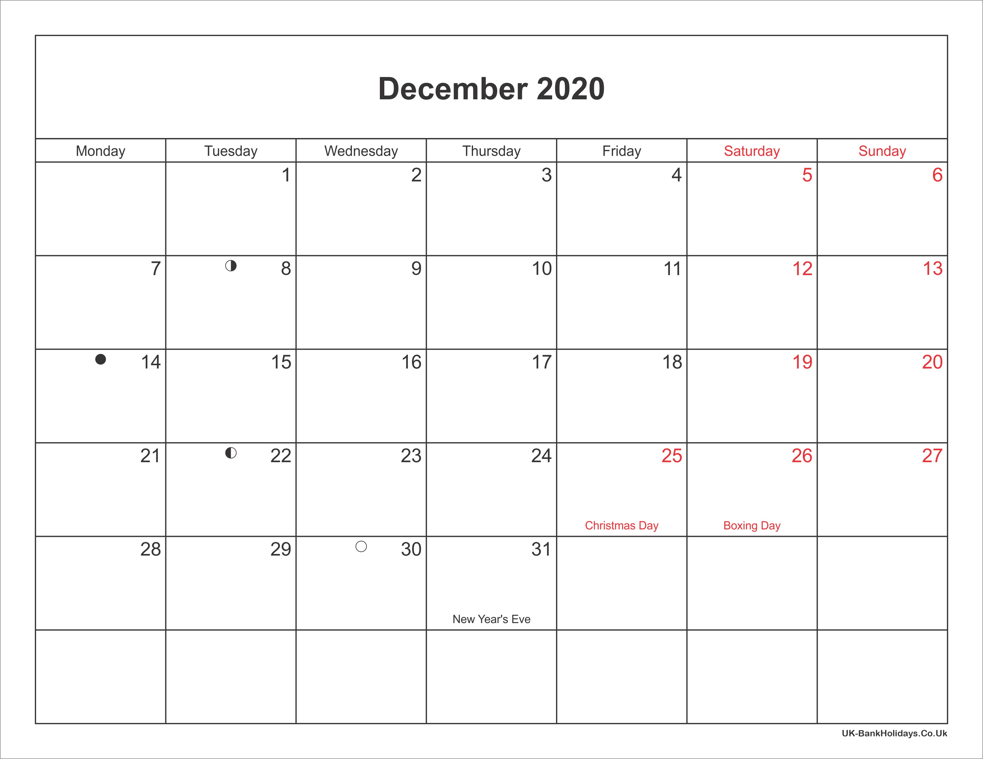 2020 Printable Calendars with Us Holidays December 2020 Calendar Printable with Bank Holidays Uk