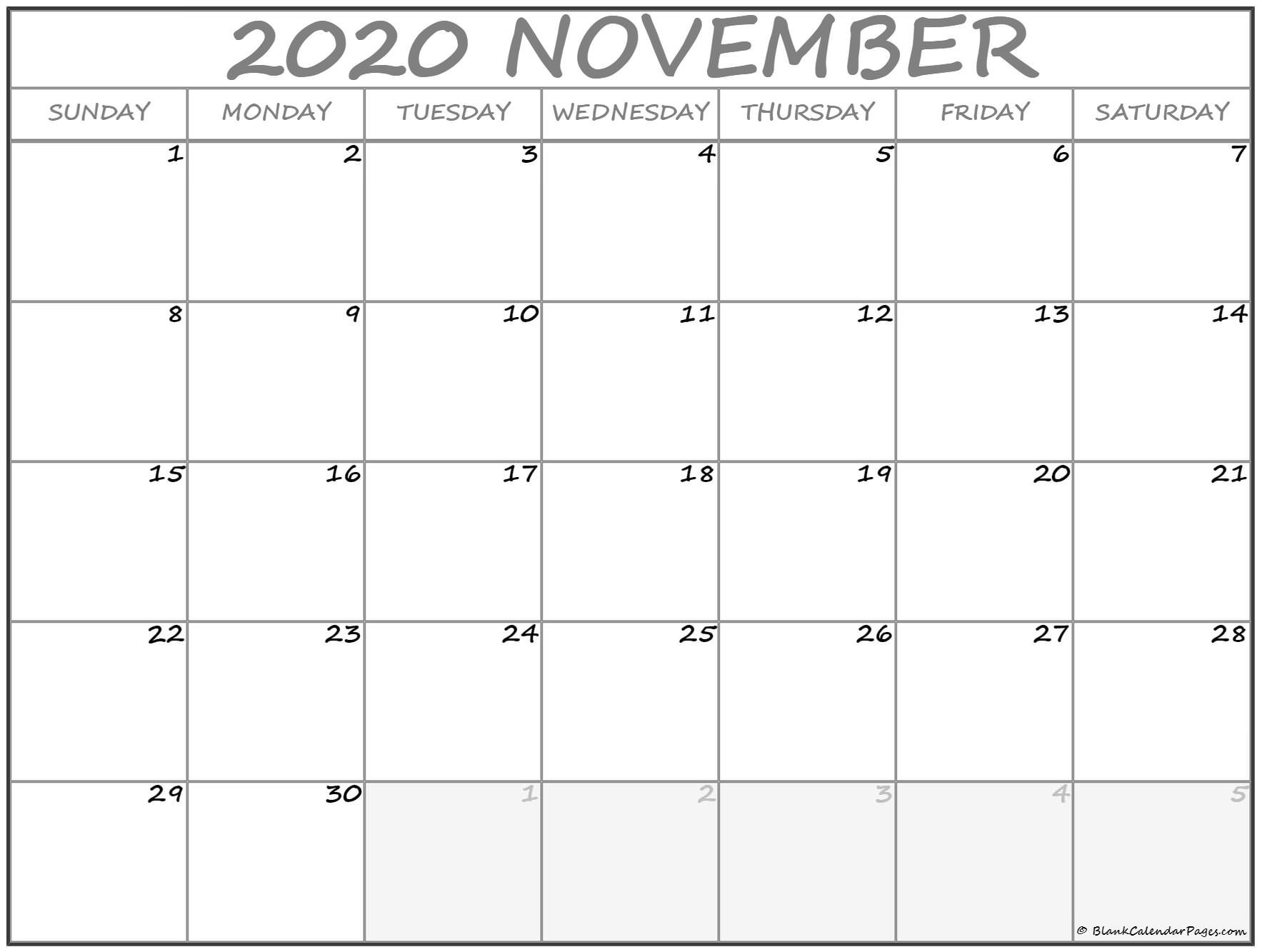 Blank November 2020 Calendar Printable November 2020 Calendar