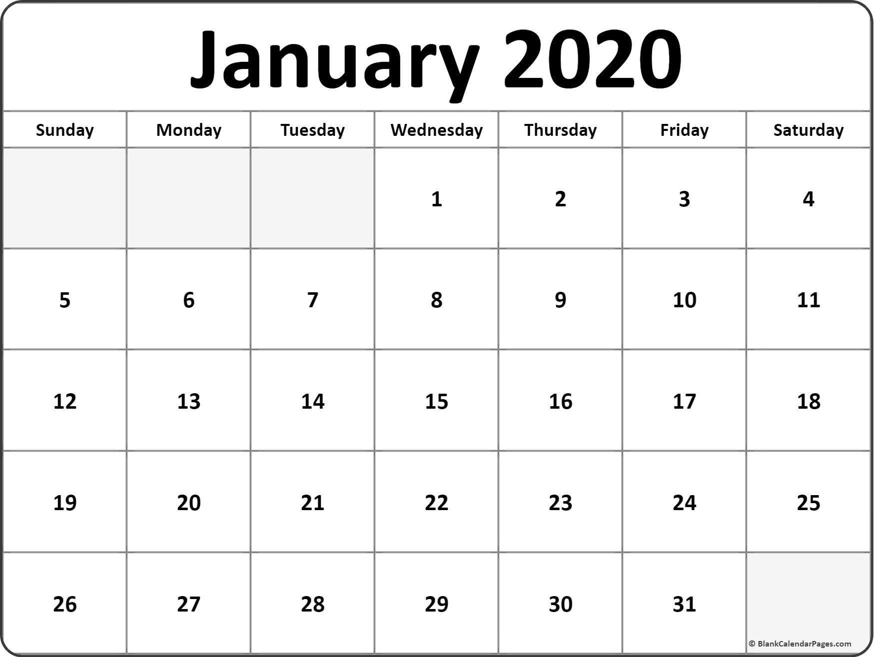 Calendar for January 2020 Printable January 2020 Blank Calendar Collection