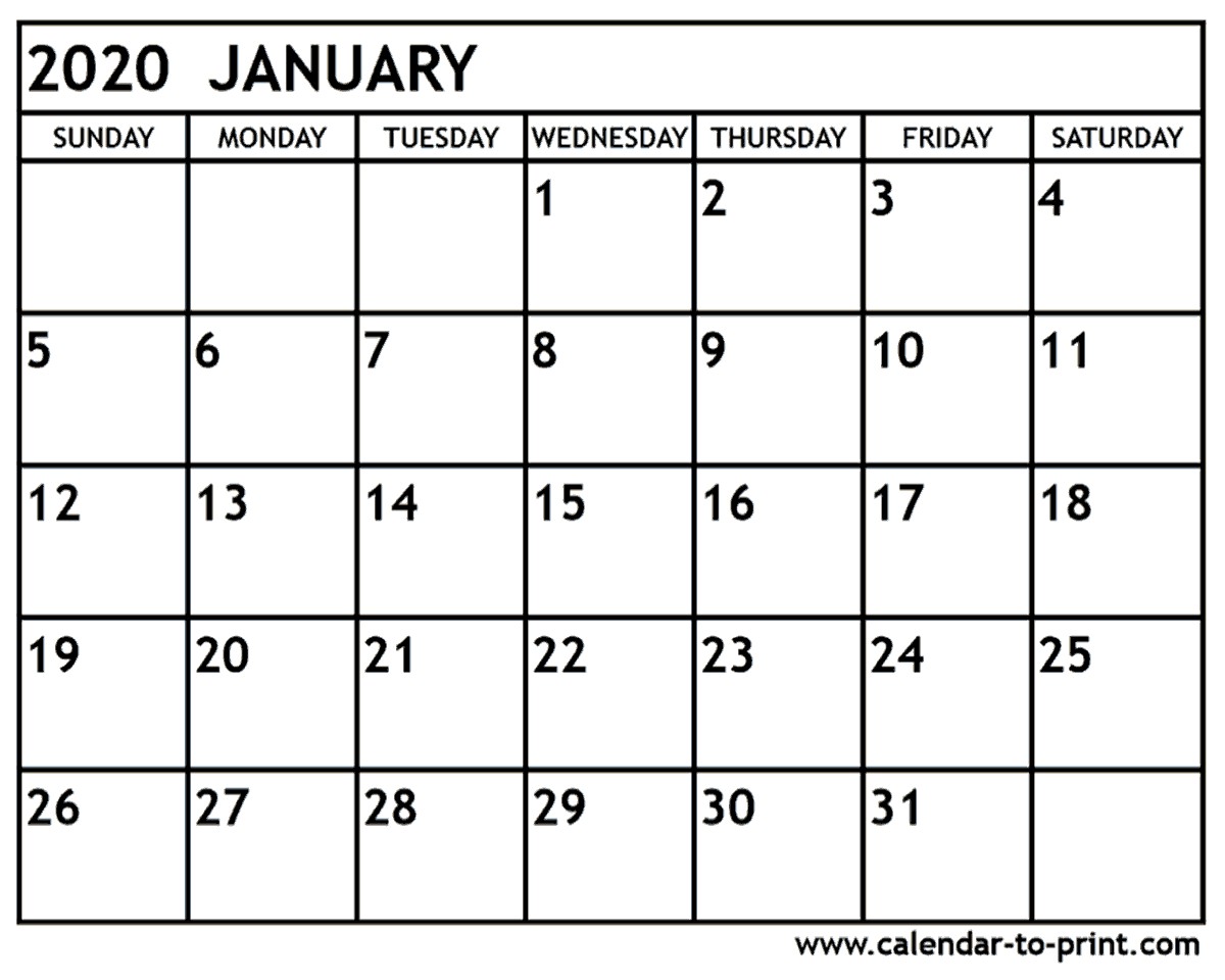 january 2020 calendar