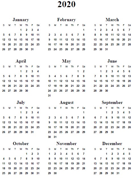post 2020 yearly calendar free printable
