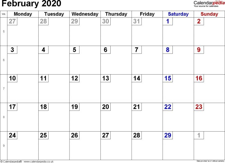 Printable 2020 February Calendar Free Printable Calendar Monthly
