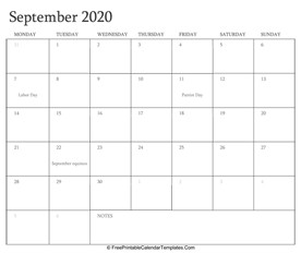 september 2020 printable calendar
