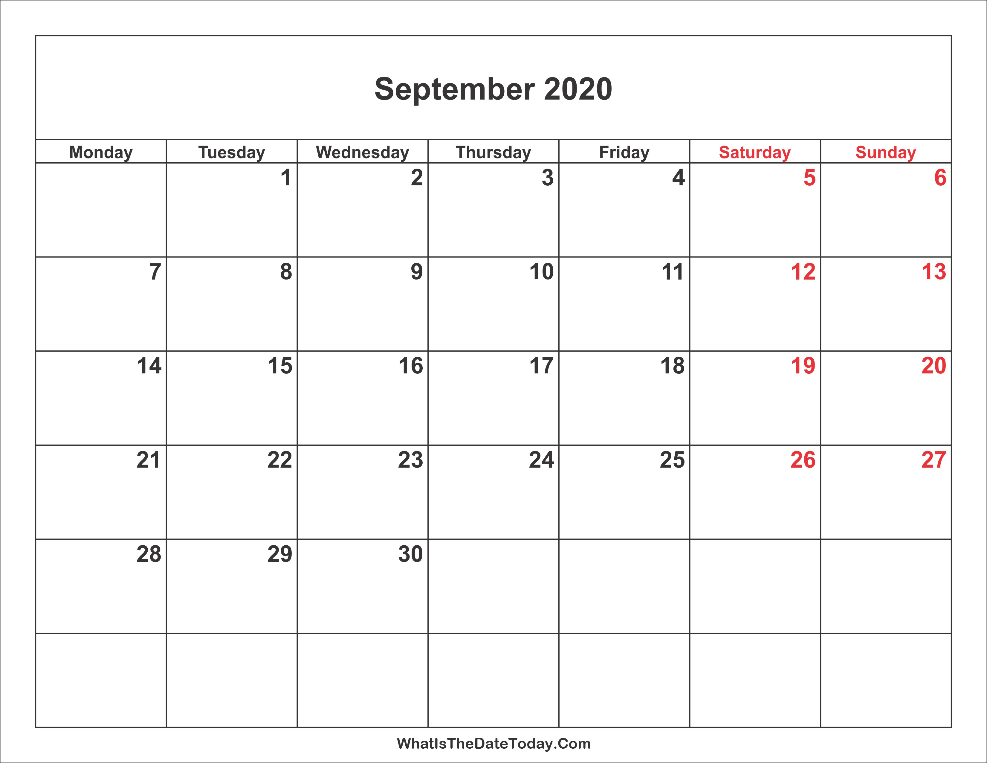 september 2020 calendar weekend highlight