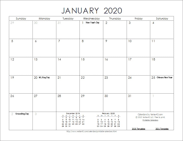 Printable Calendars 2020 with Holidays 2020 Calendar Templates and