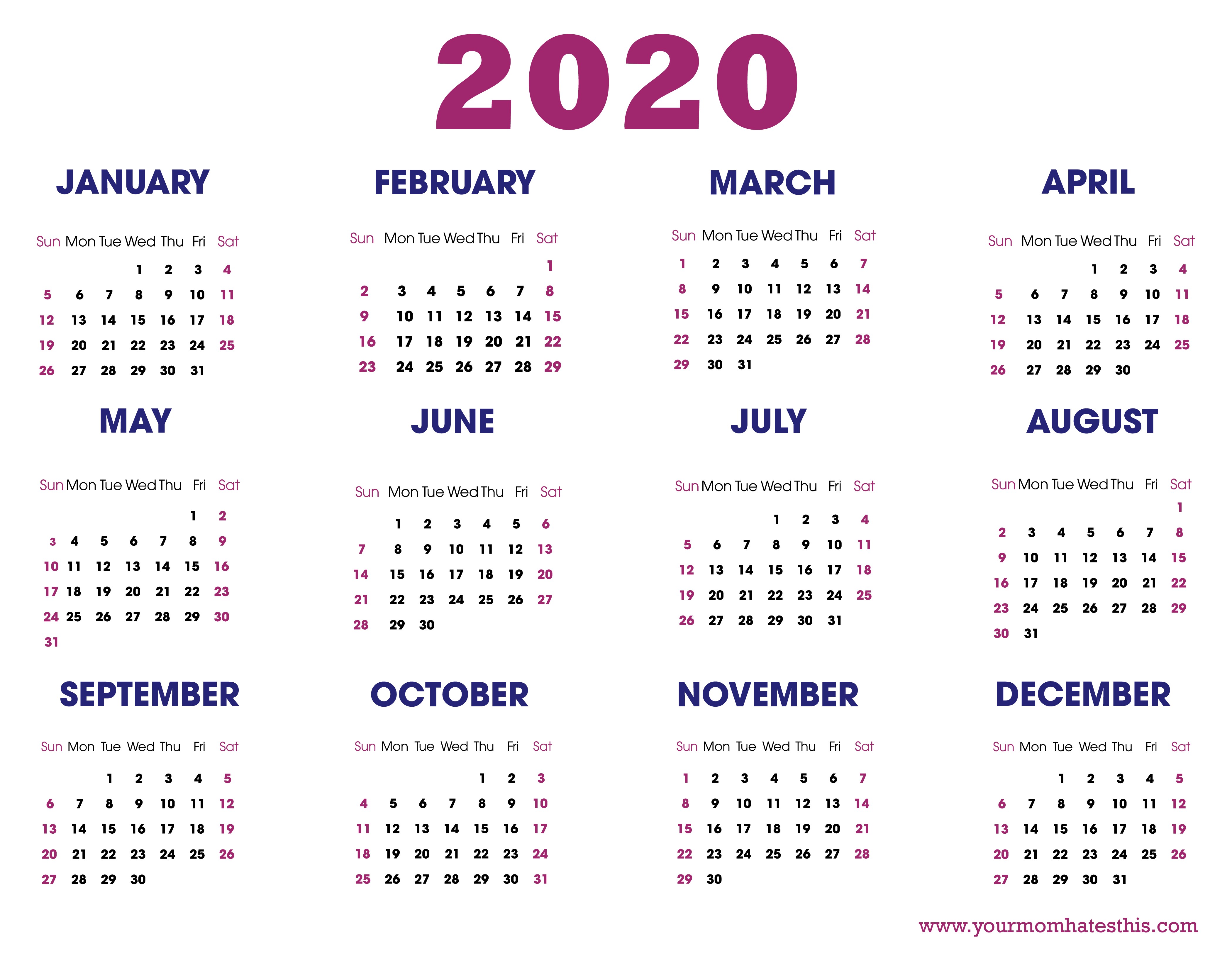 2020 calendar