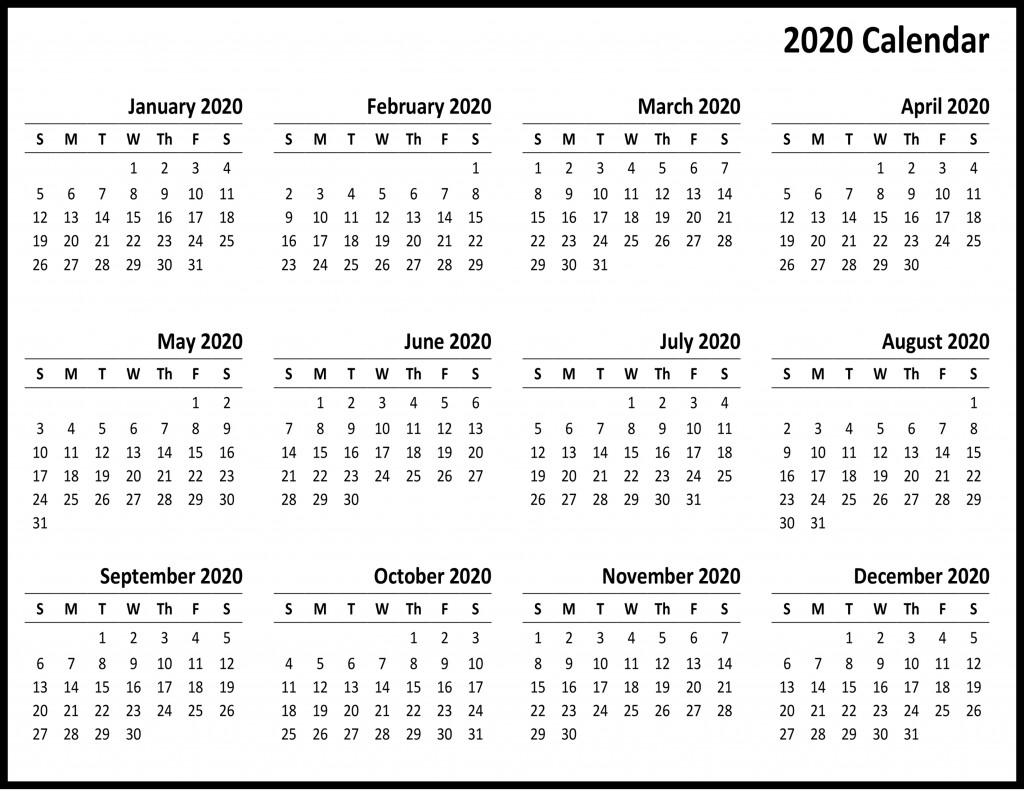 2020 Free Printable Yearly Calendar Free Printable Yearly Calendar 2020 Template [pdf and Word