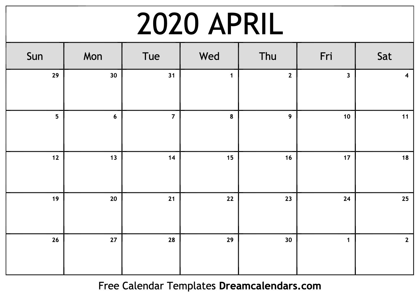April 2020 Calendar Printable April 2020 Printable Calendar