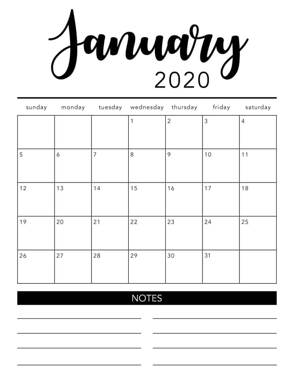 Calendar 2020 Printable Monthly Free 2020 Printable Calendar Template 2 Colors I