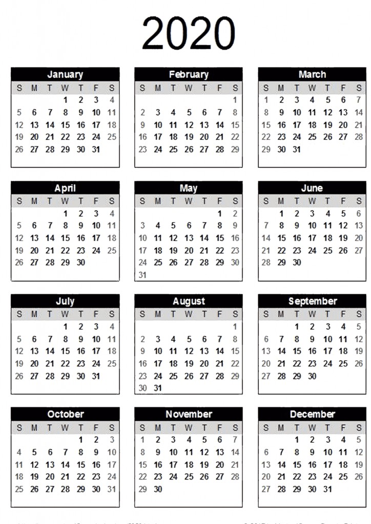 Free Printable Yearly Calendars 2020 Printable Template Calendar