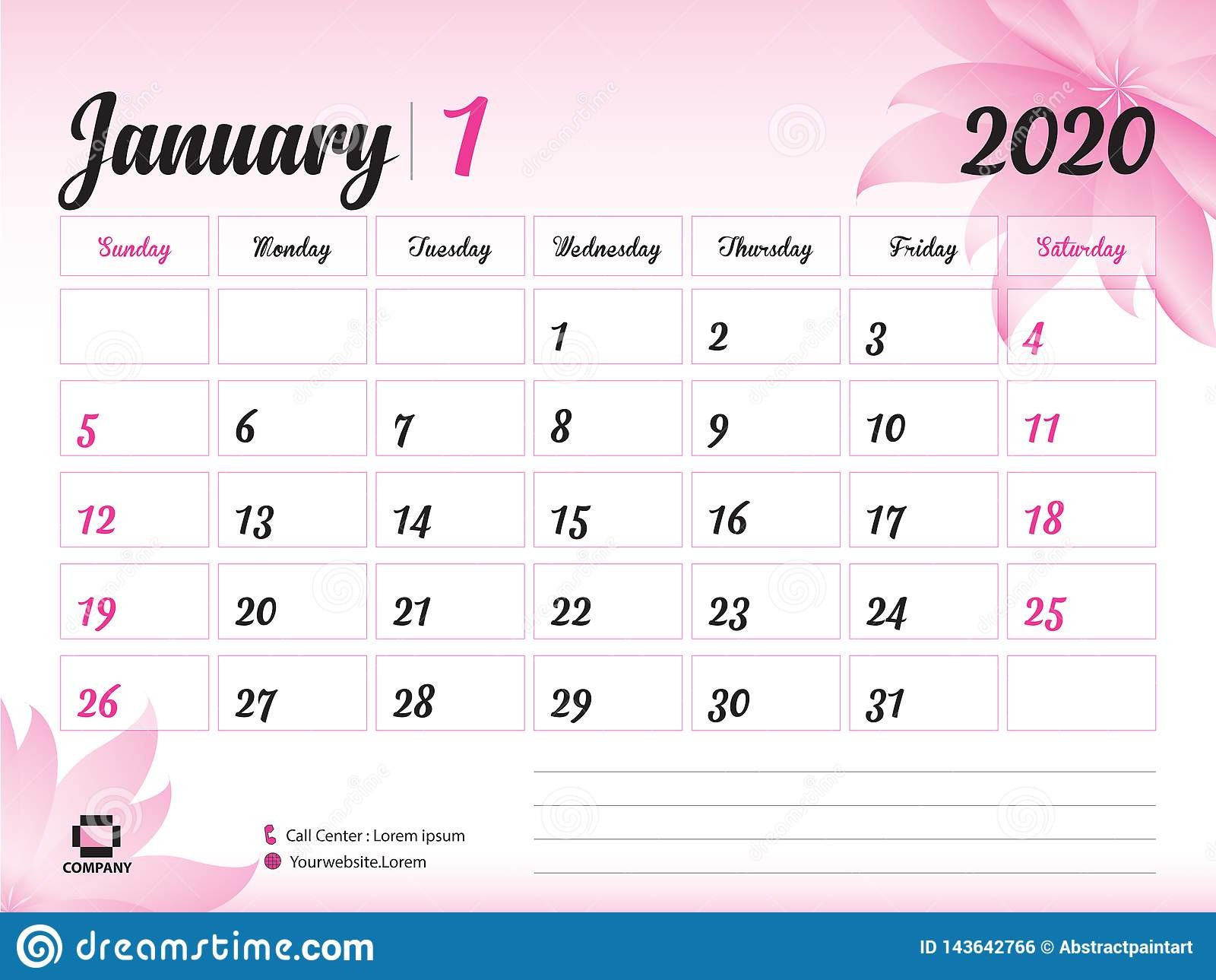 January 2020 Printable Calendar January 2020 Year Template Calendar 2020 Vector Desk