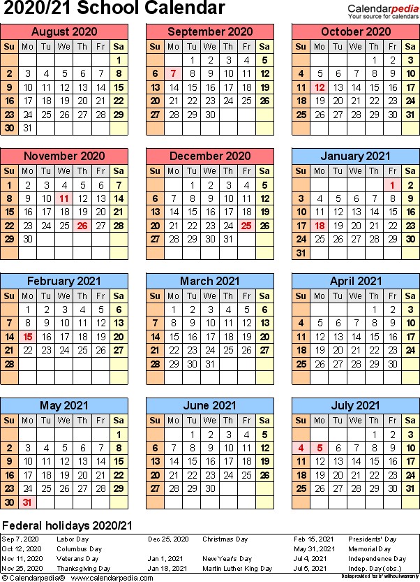 2020 And 2021 School Calendar Printable Free Printable Calendar
