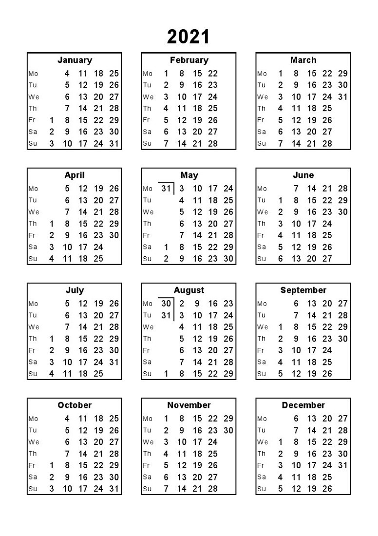 2021 Calendar Print Out Full Months | Free Printable ...