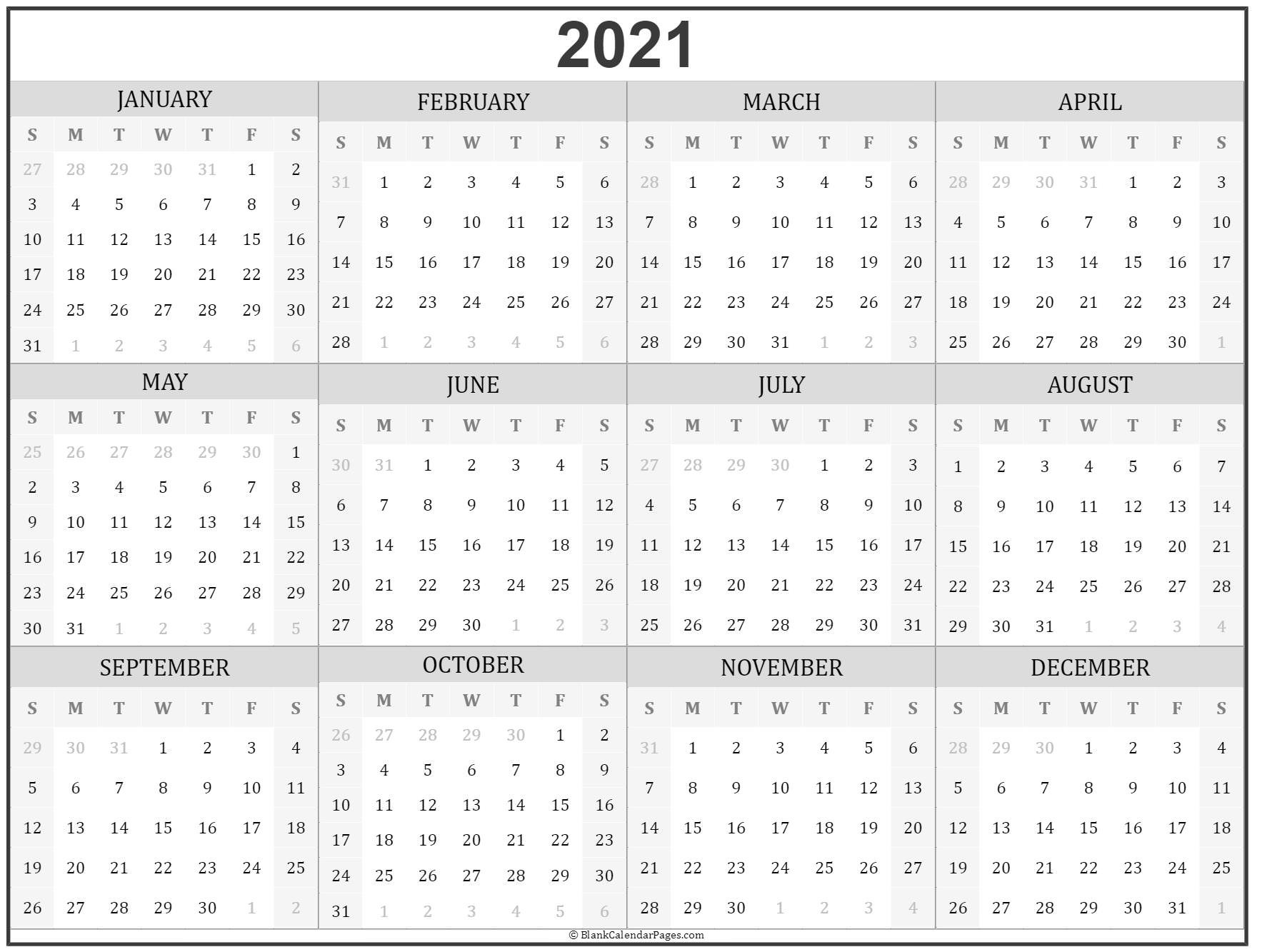 2021 Full Year Printable Calendar | Free Printable ...