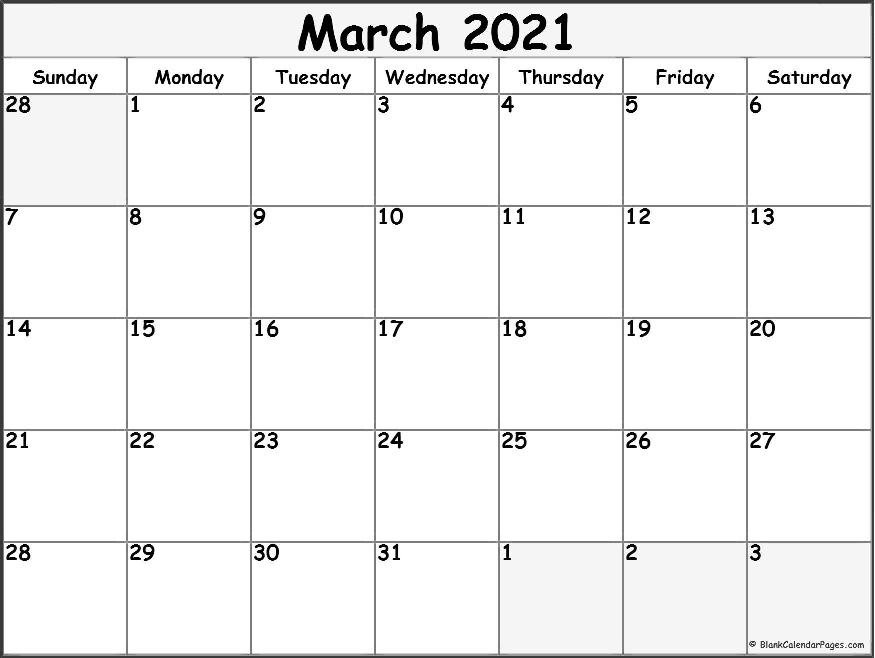 Blank Calendar 2021 March | Free Printable Calendar Monthly