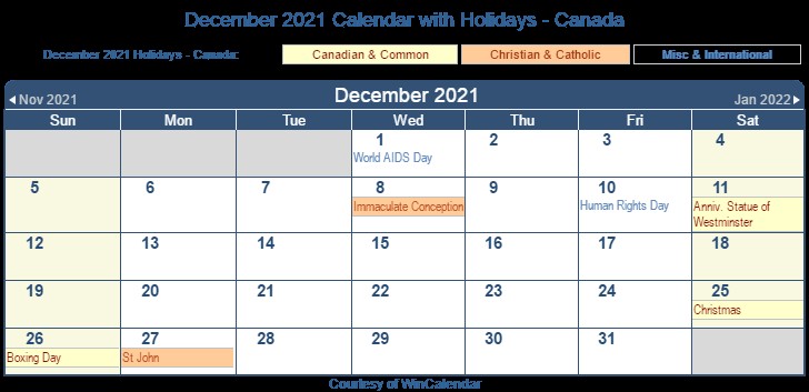 Printable Calendar December 2021