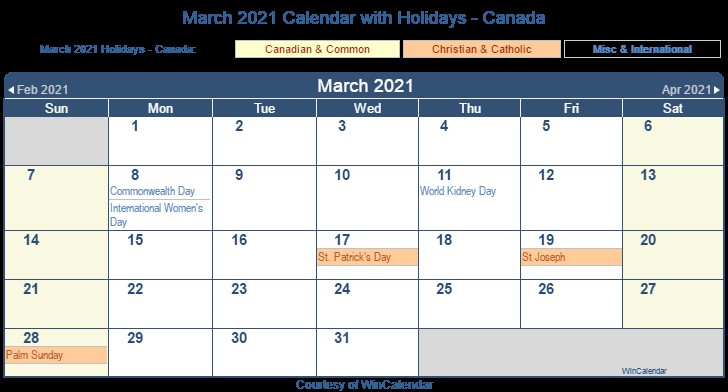 Printable Calendar March 2021