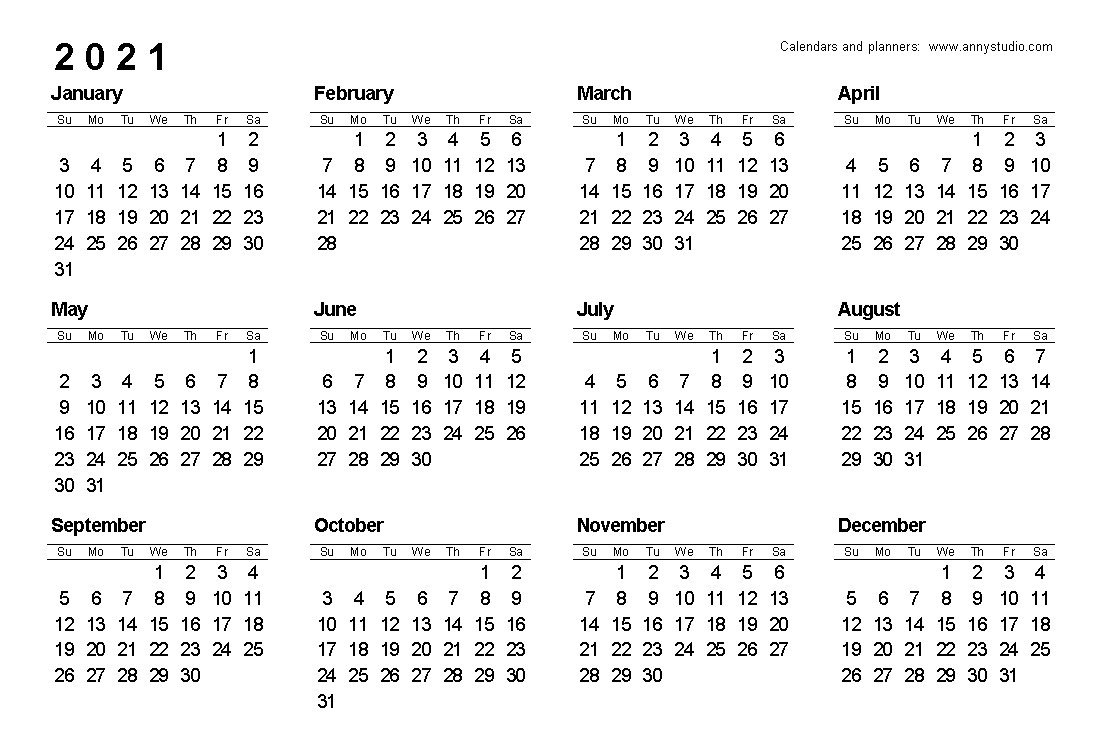 A4 Printable Calendar 2021 12 Months | Free Printable ...