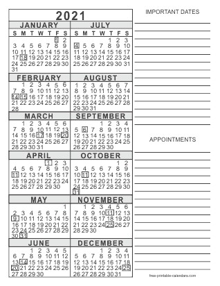 2021 free printable calendars
