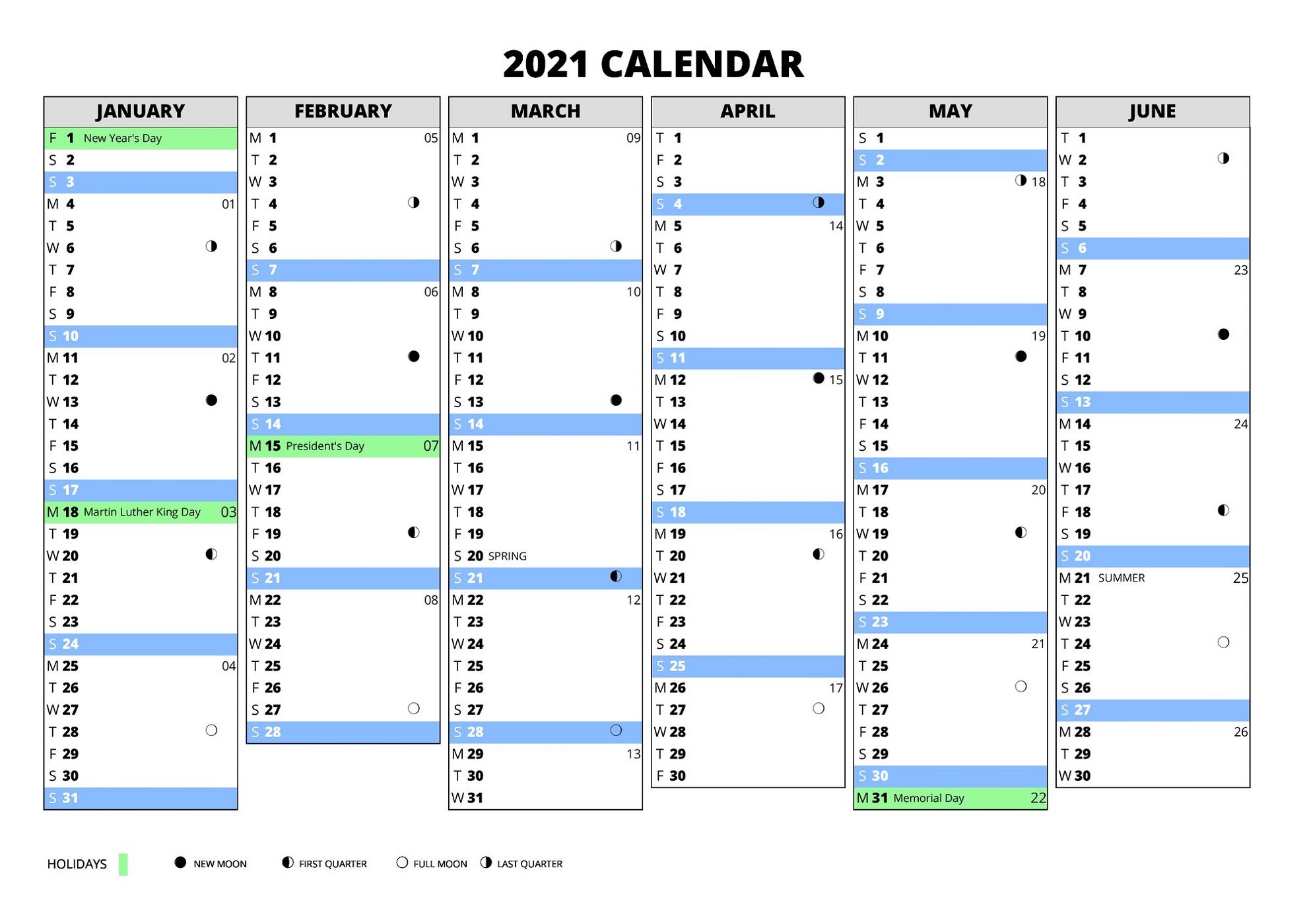 2021 monthly calendar template big font full page