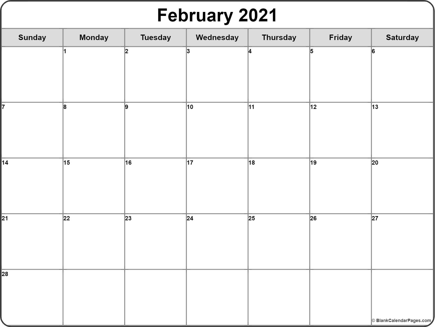 February 2021 calendar