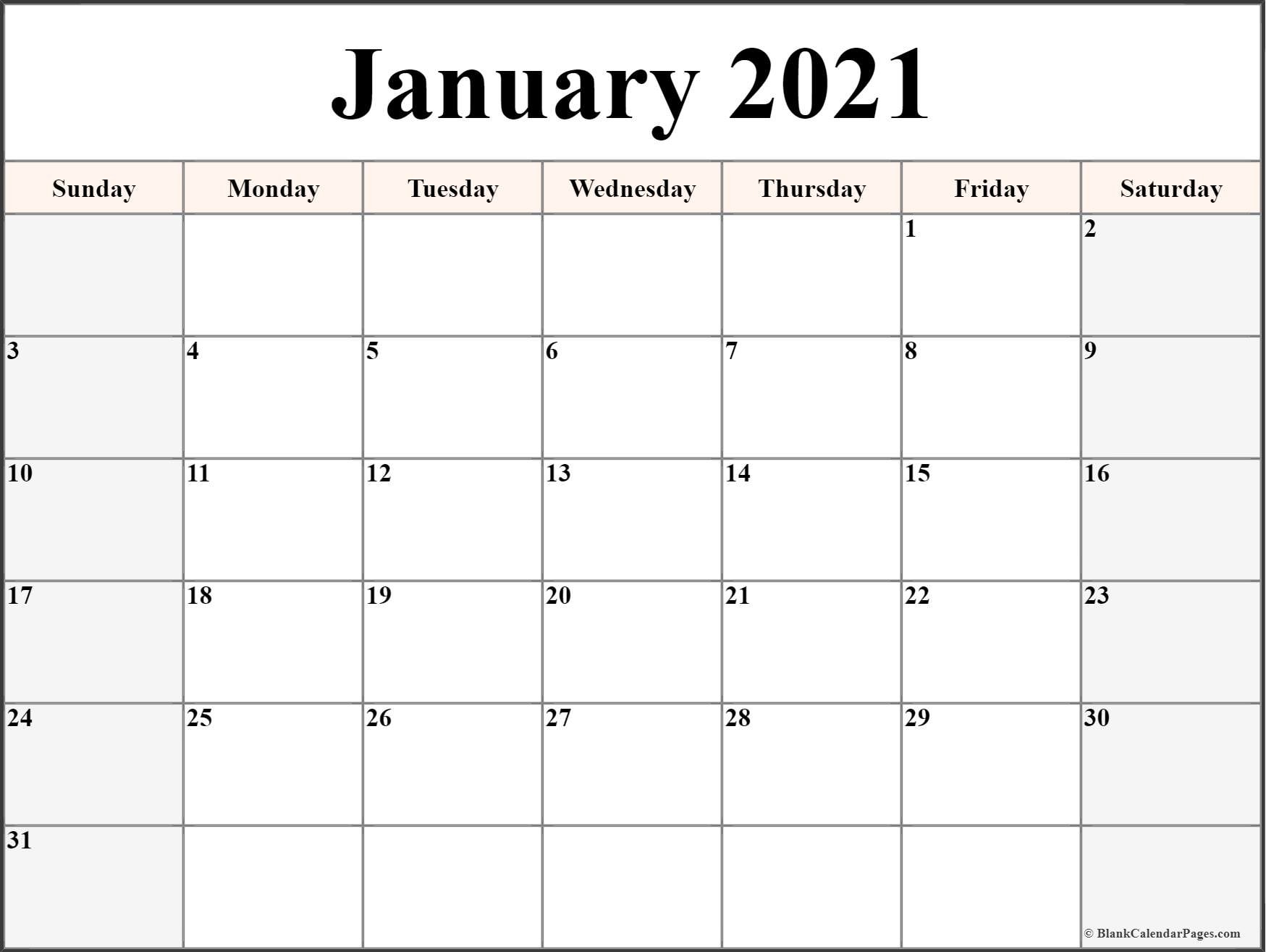 January 2021 calendar