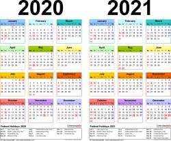 two year 2020 2021 calendar pdf templates
