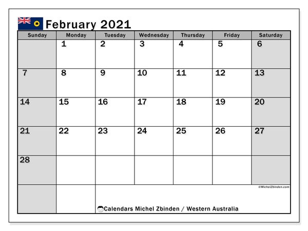 February Calendar 2021 Australia February 2021 Calendar Western Australia Australia