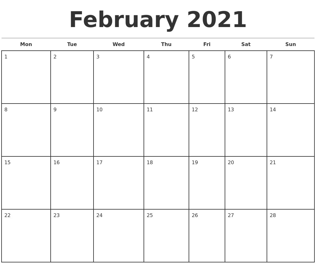 february 2021 monthly calendar template