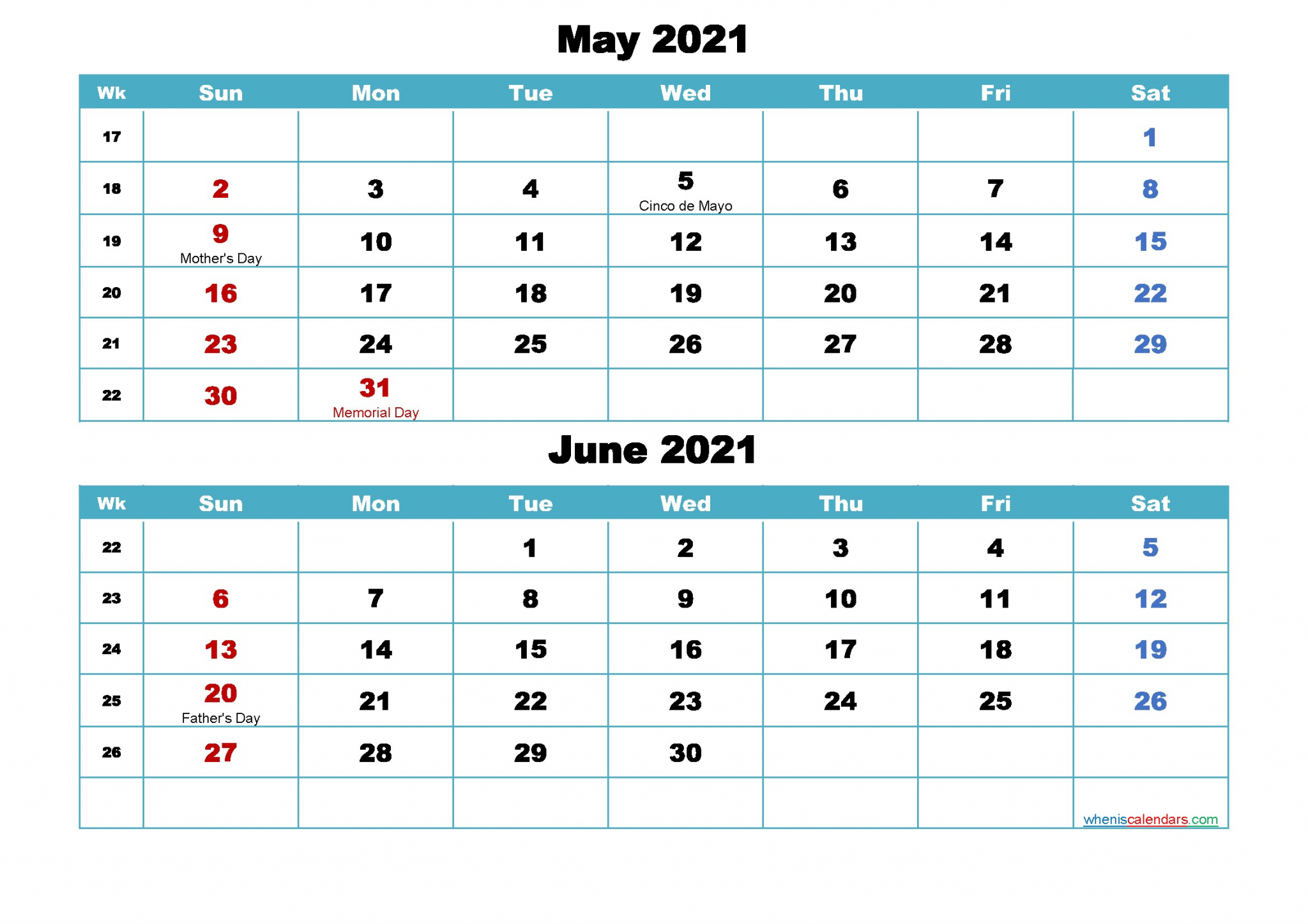 calendar 2021 may june jule