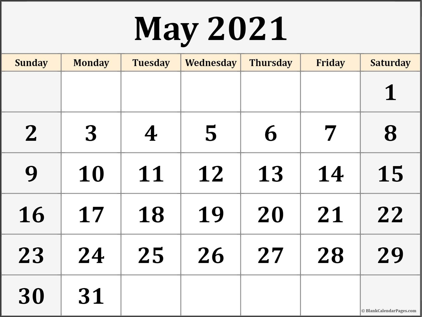 Printable Calendar May 2021 May 2021 Blank Calendar Templates