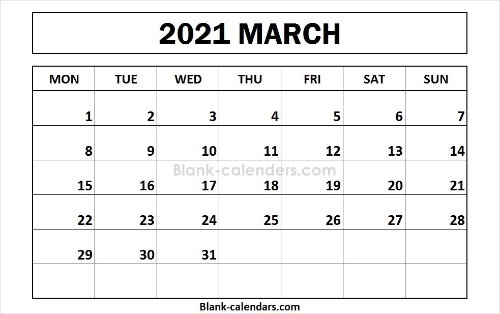 March 2021 Calendar Mon Start | Free Printable Calendar ...