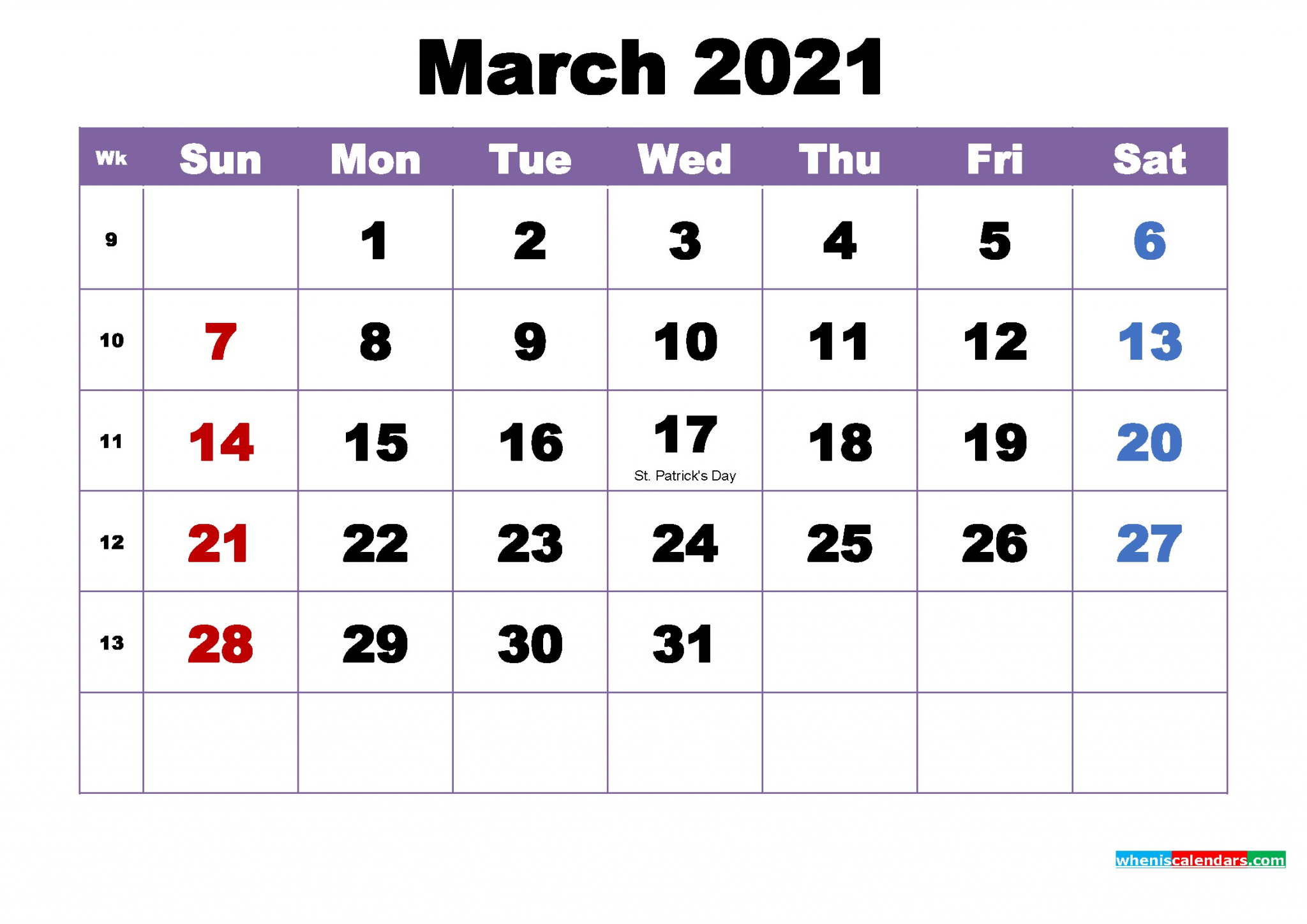 free march 2021 monthly calendar printable holidays arialblk 5 m21h51