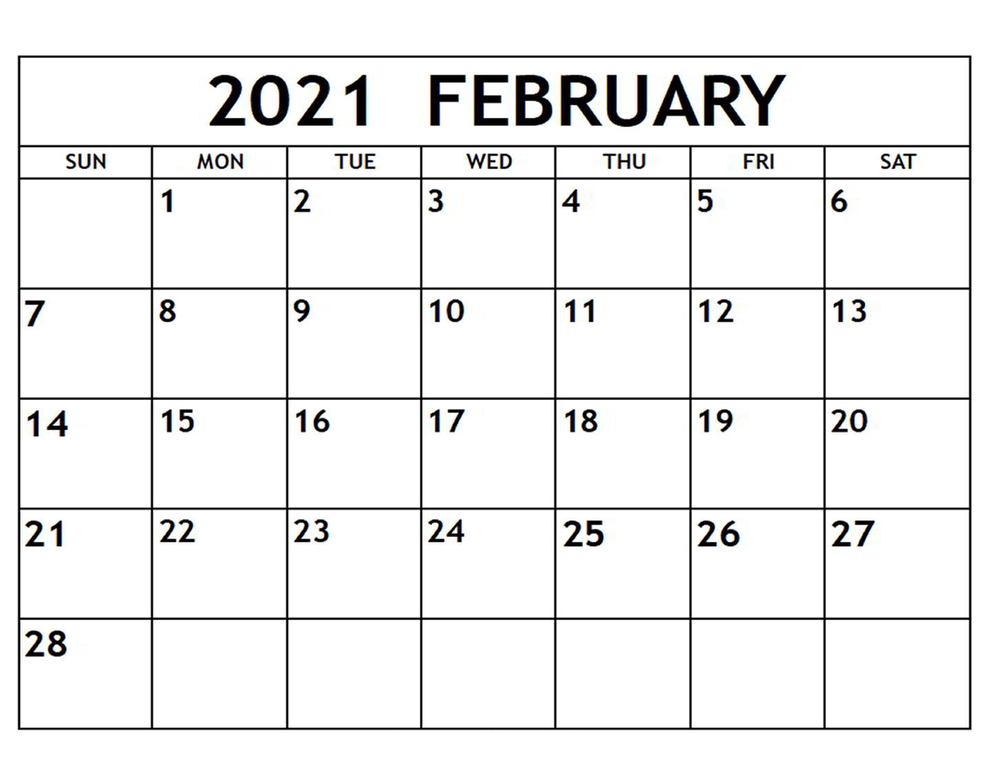 Printable Monthly Calendar February 2021 February 2021 Calendar with Holidays Printable Calendar