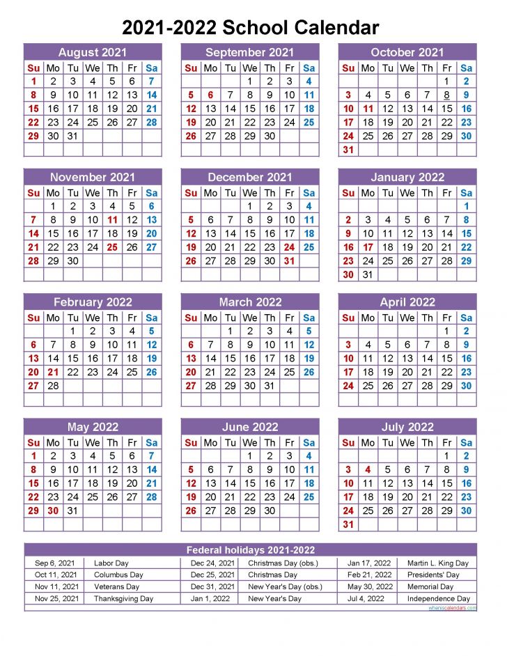 2021 2022 School Calendar Template Free Printable Calendar Monthly