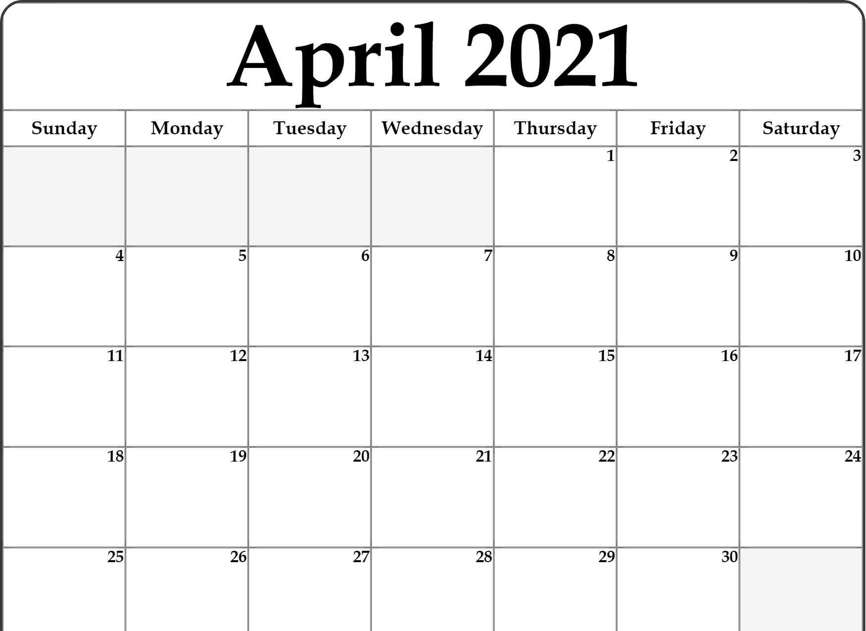 April Printable Calendar 2021 April 2021 Calendar Printable Template In Pdf Word Excel