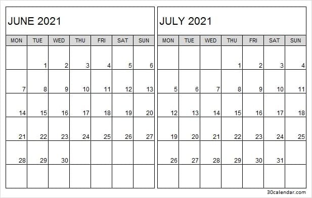 june july 2021 blank calendar