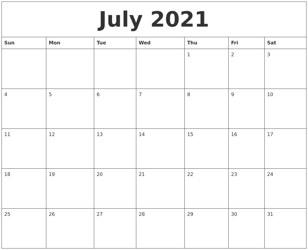 july 2021 blank calendar to print