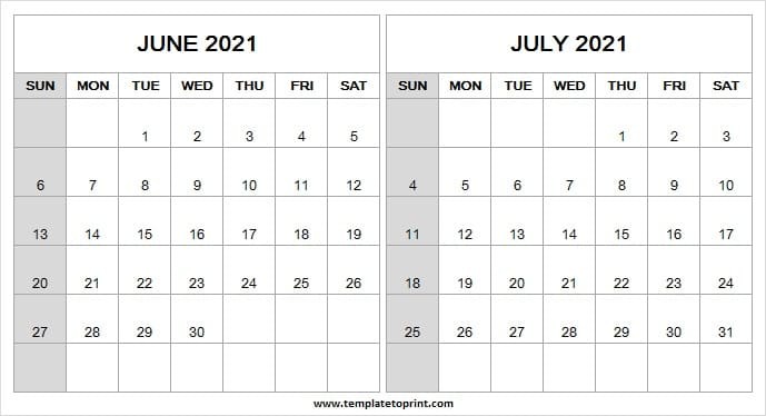 june july calendar 2021 sunday start