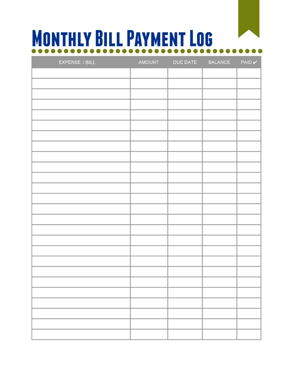 Monthly Bill List form 2021 Monthly Bill Payment Log Template Download Printable Pdf