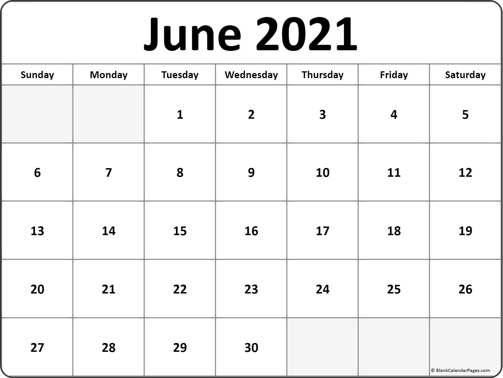 Printable June 2021 Calendars June 2021 Blank Calendar Templates