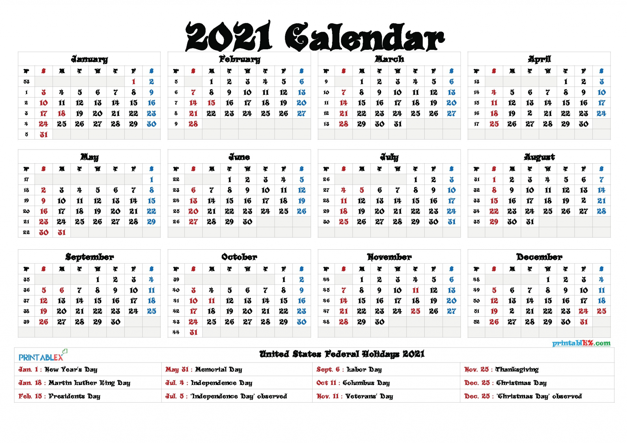 calendar 2021 of stock market holidays