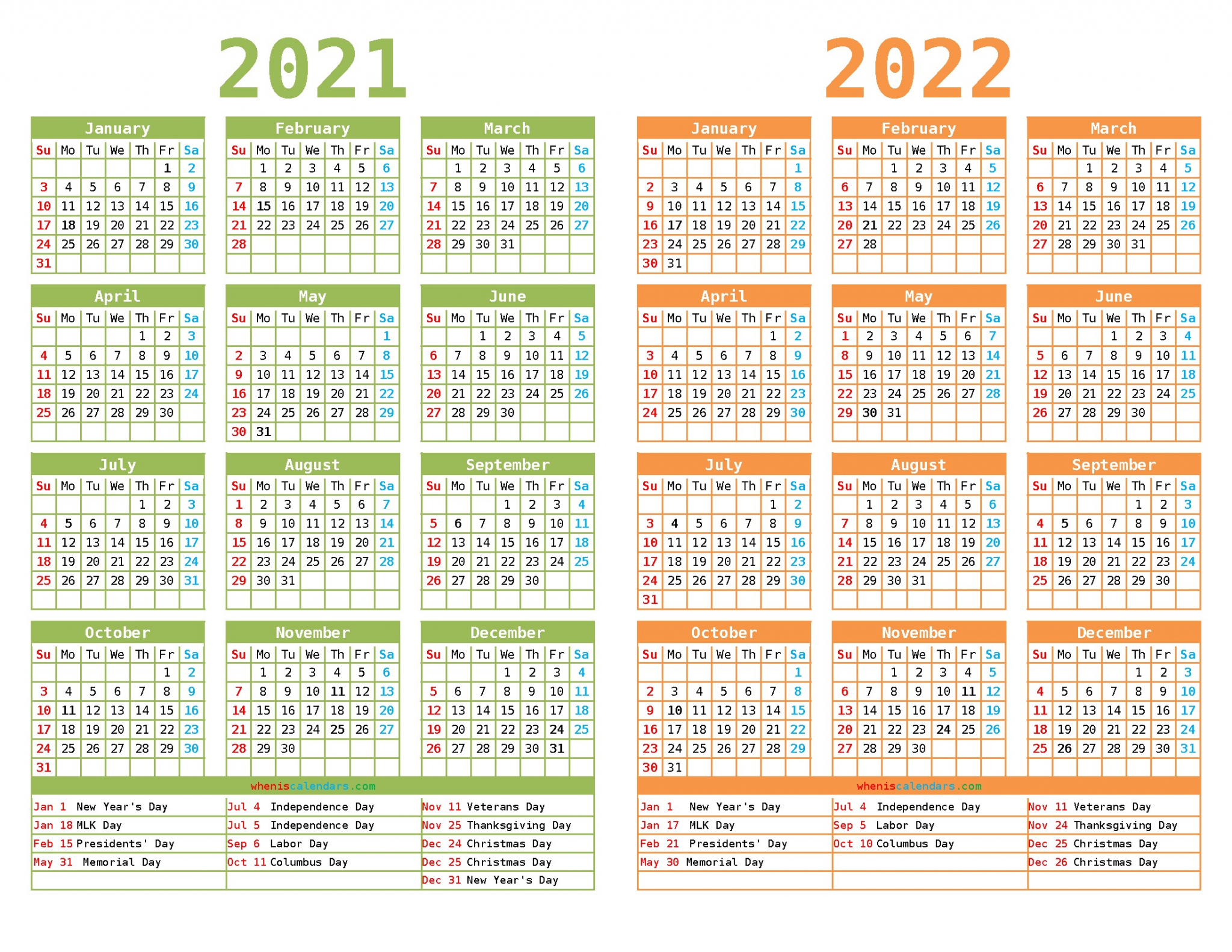 Two Year Calendar 2021 to 2022 2021 and 2022 Printable Two Year Calendar – Free 2020 and