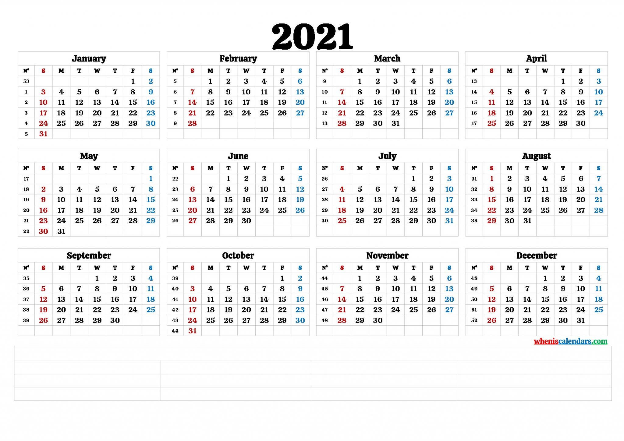 2021 printable calendar week numbers yearly calib 5 y6n125