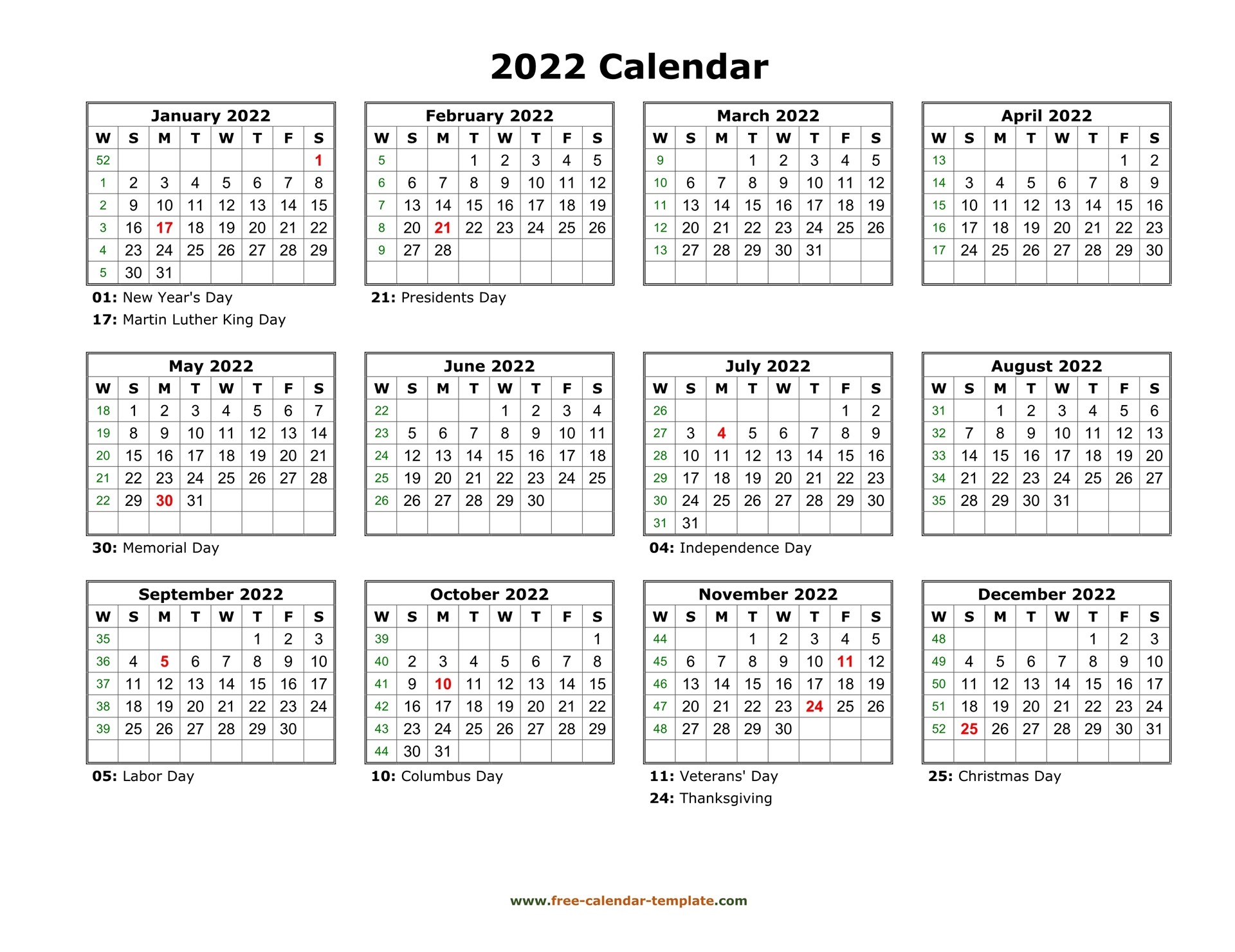 yearly calendar printable