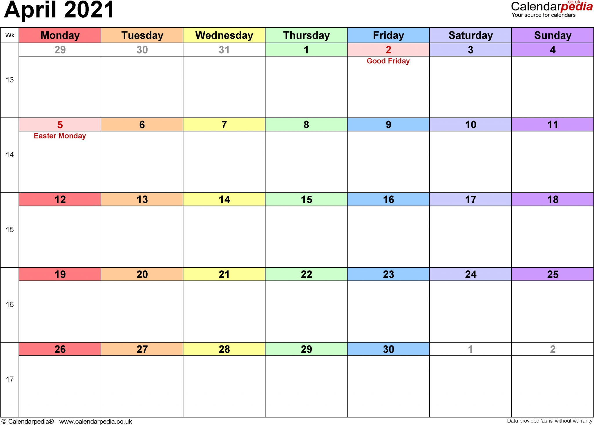 calendar april 2021